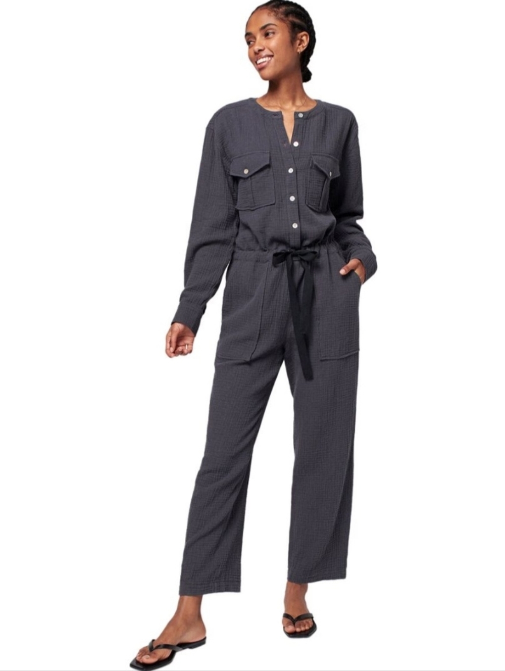 Faherty Brand Women's Cotton Gauze Jumpsuit Dream Washed Black S